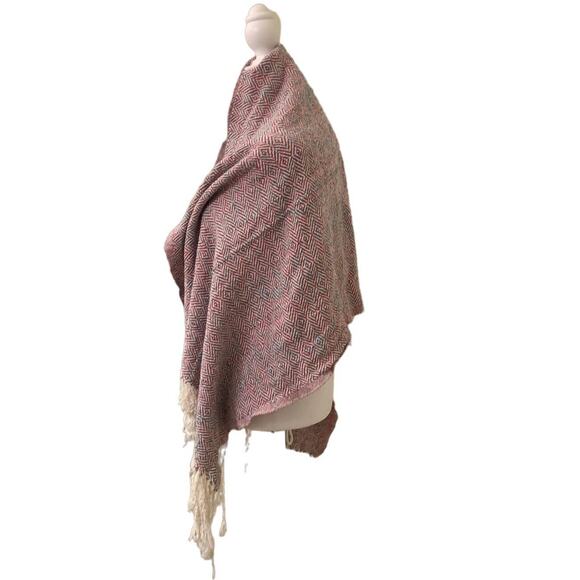 Red, White & Green Women's Woven Shawl Wrap with Fringe Edge, 60" x 23" - Picture 3 of 8